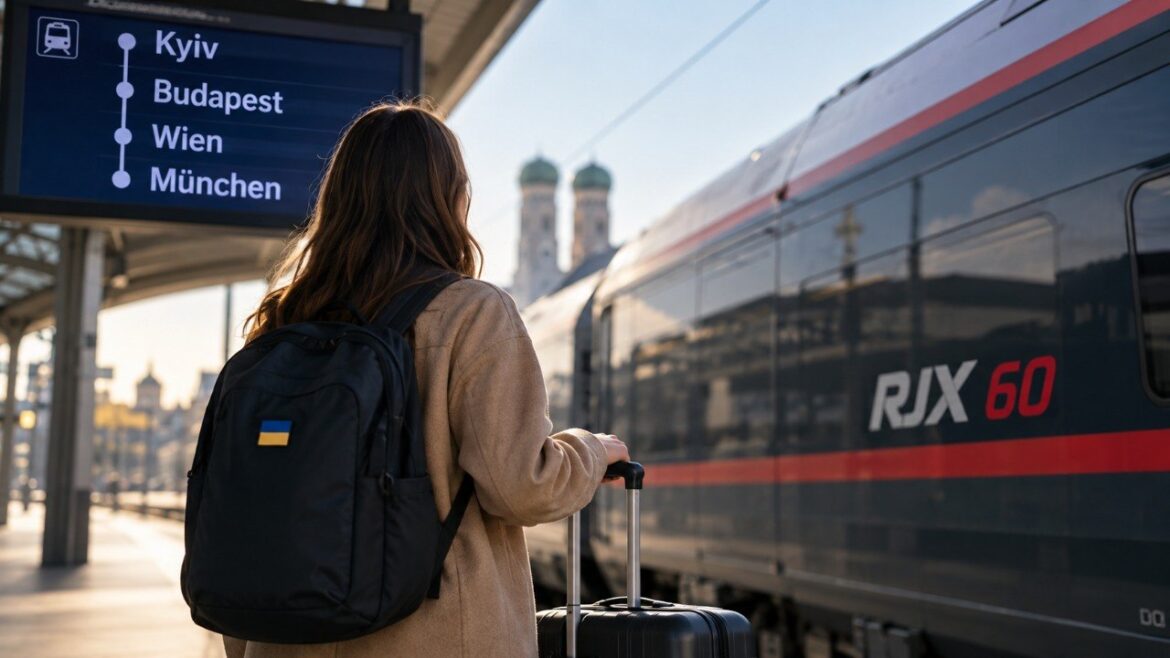 Київ — Мюнхен потягом у 2026 році: маршрут через Будапешт і Відень, поїзд №9 Transcarpathia, RJX 60, чинний розклад, квитки MÁV, ÖBB і DB та що перевірити перед поїздкою. Ціни й офіційні сервіси.